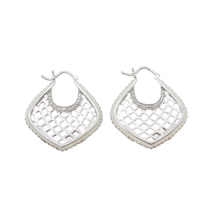 SAI 925 Sterling Silver Enamel Round-Cut C Z Cage Heart Earrings