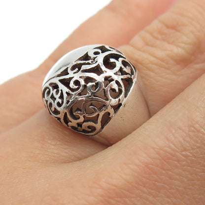 925 Sterling Silver Vintage Swirl Domed Ring Size 6.25