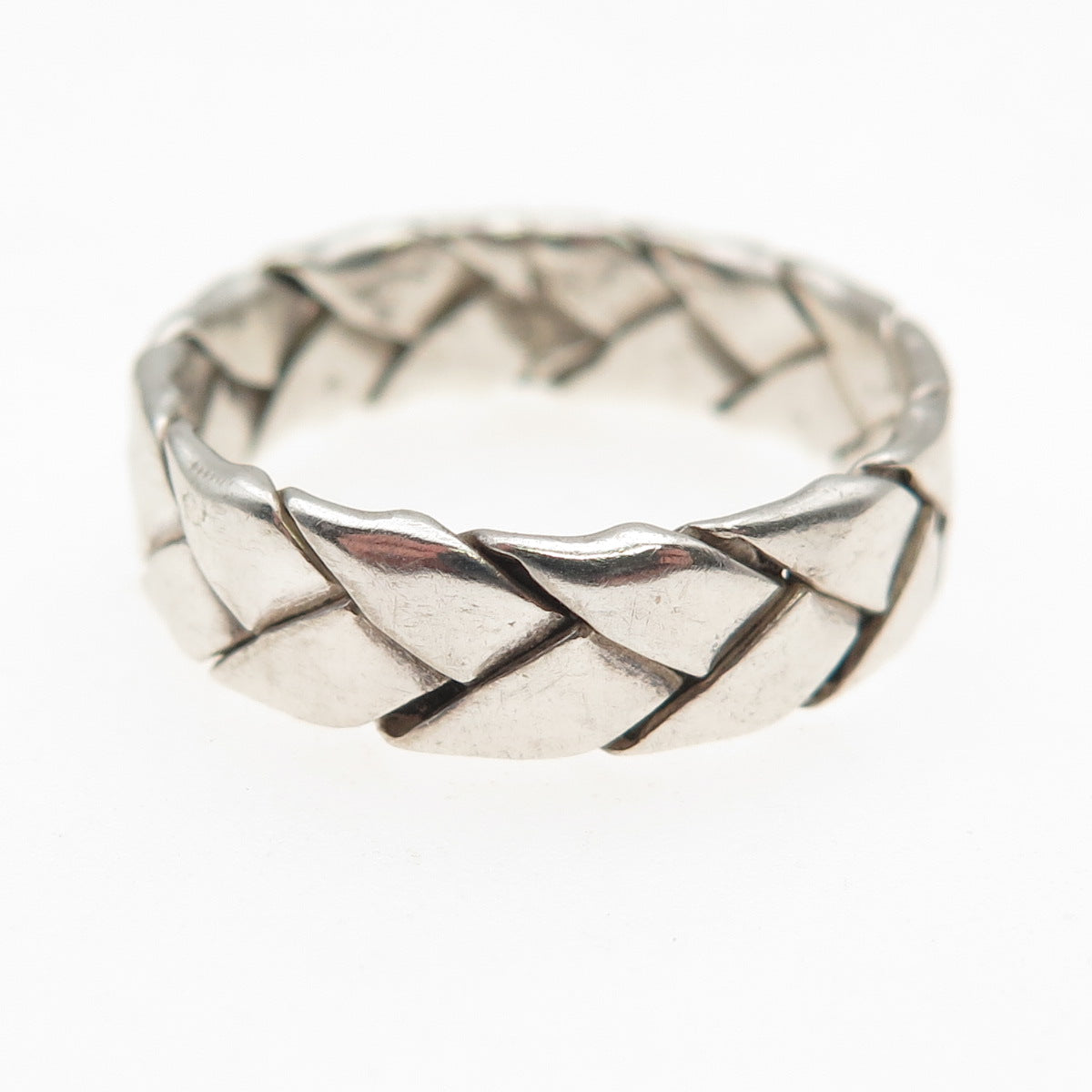 925 Sterling Silver Vintage Woven Oxidized Band Ring Size 8.5