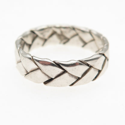 925 Sterling Silver Vintage Woven Oxidized Band Ring Size 8.5