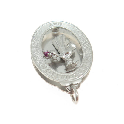 925 Sterling Silver Vintage Pink Rhinestone "Graduation Day" Student Pendant