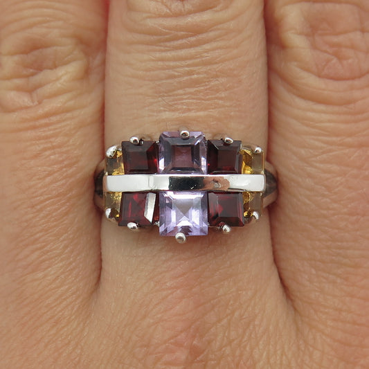 M.R.F. RESOURCES LTD. Sterling Vintage Amethyst Garnet Citrine Ring Size 9.25