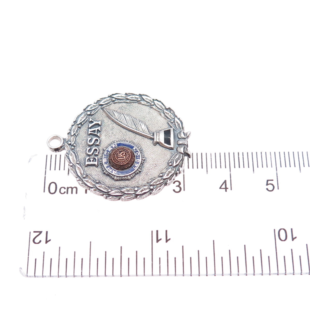 925 Sterling Silver 2-Tone Antique Enamel American Legion Essay Medal Pendant