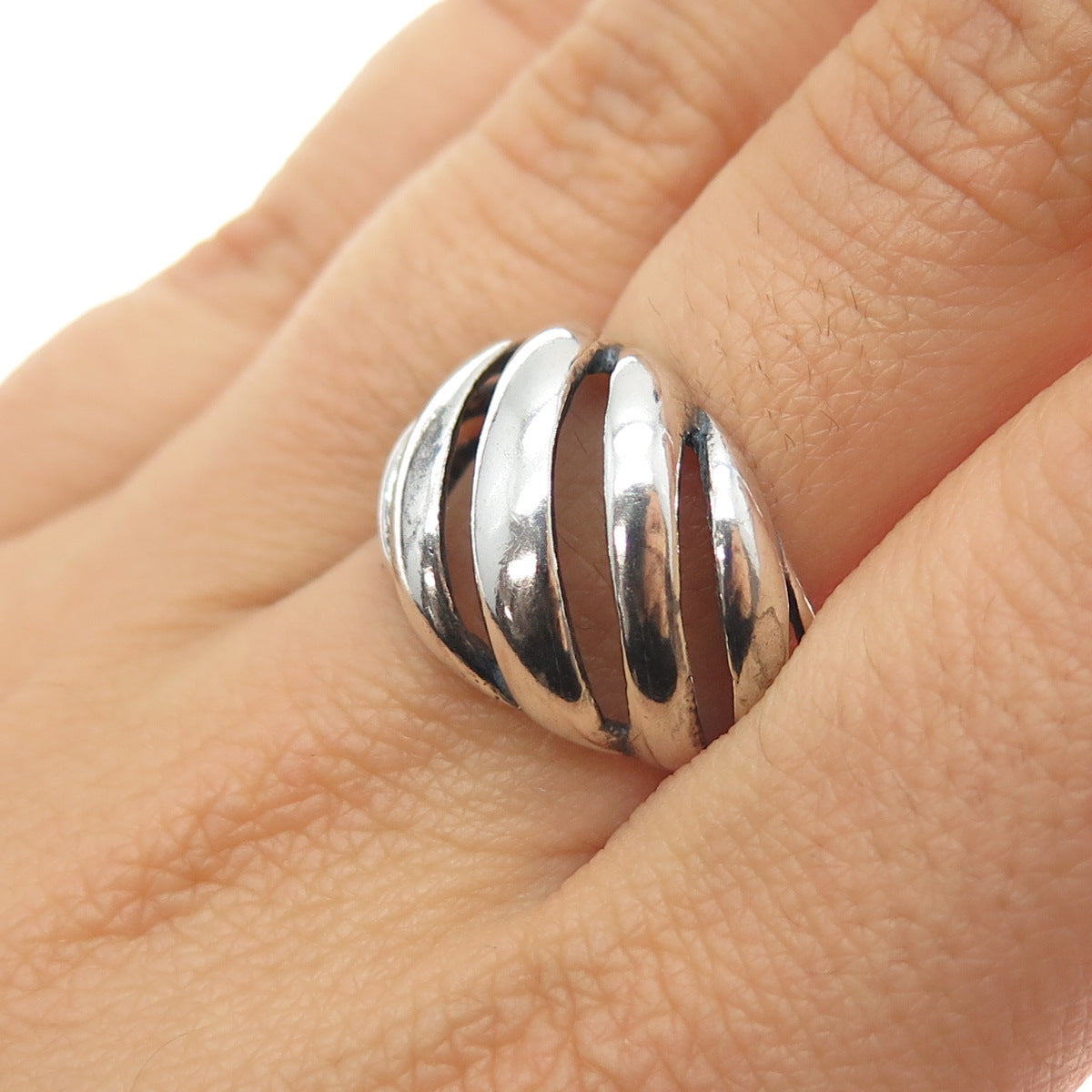 KABANA 925 Sterling Silver Vintage Modernist Ribbed Oxidized Ring Size 8