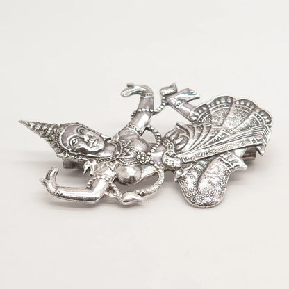 939 Silver Vintage Siam Thai Nakon Niello Hindu Goddess Pin Brooch
