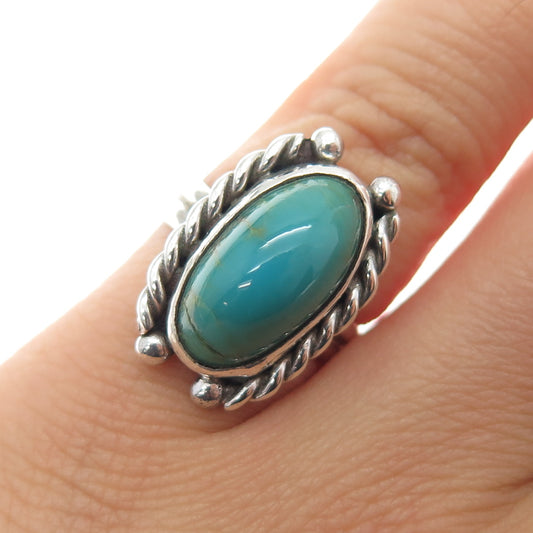 Old Pawn 925 Sterling Silver Vintage PG Navajo Kingman Turquoise Ring Size 5.25