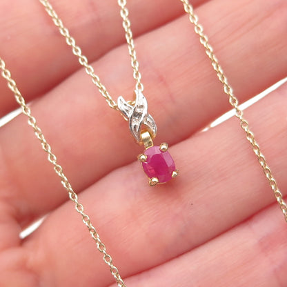 Han 925 Sterling Silver Gold Plated Real Diamond Accent Ruby Chain Necklace 18"