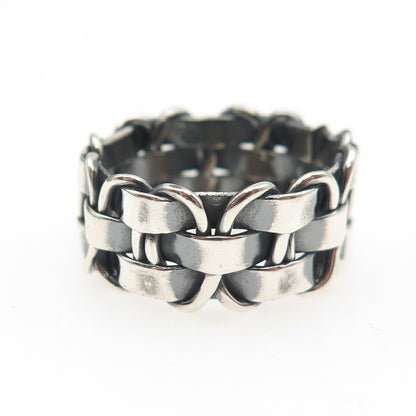 925 Sterling Silver Vintage Modernist Woven Oxidized Band Ring Size 10.5
