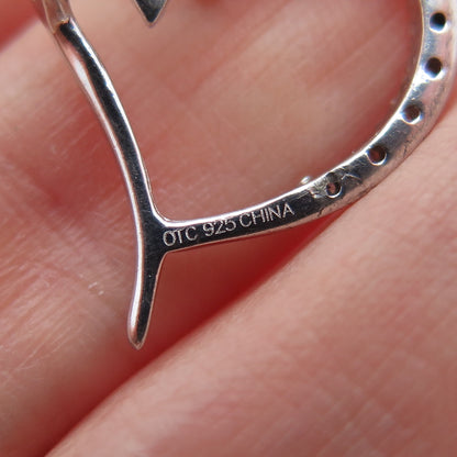 925 Sterling Silver Real Round-Cut Diamond Heart Minimalist Slide Charm Pendant