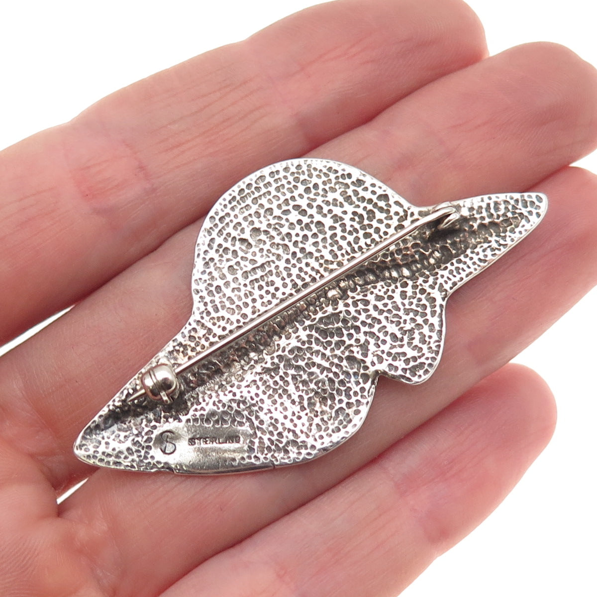 Shube 925 Sterling Silver Vintage Lady in Hat Oxidized Pin Brooch