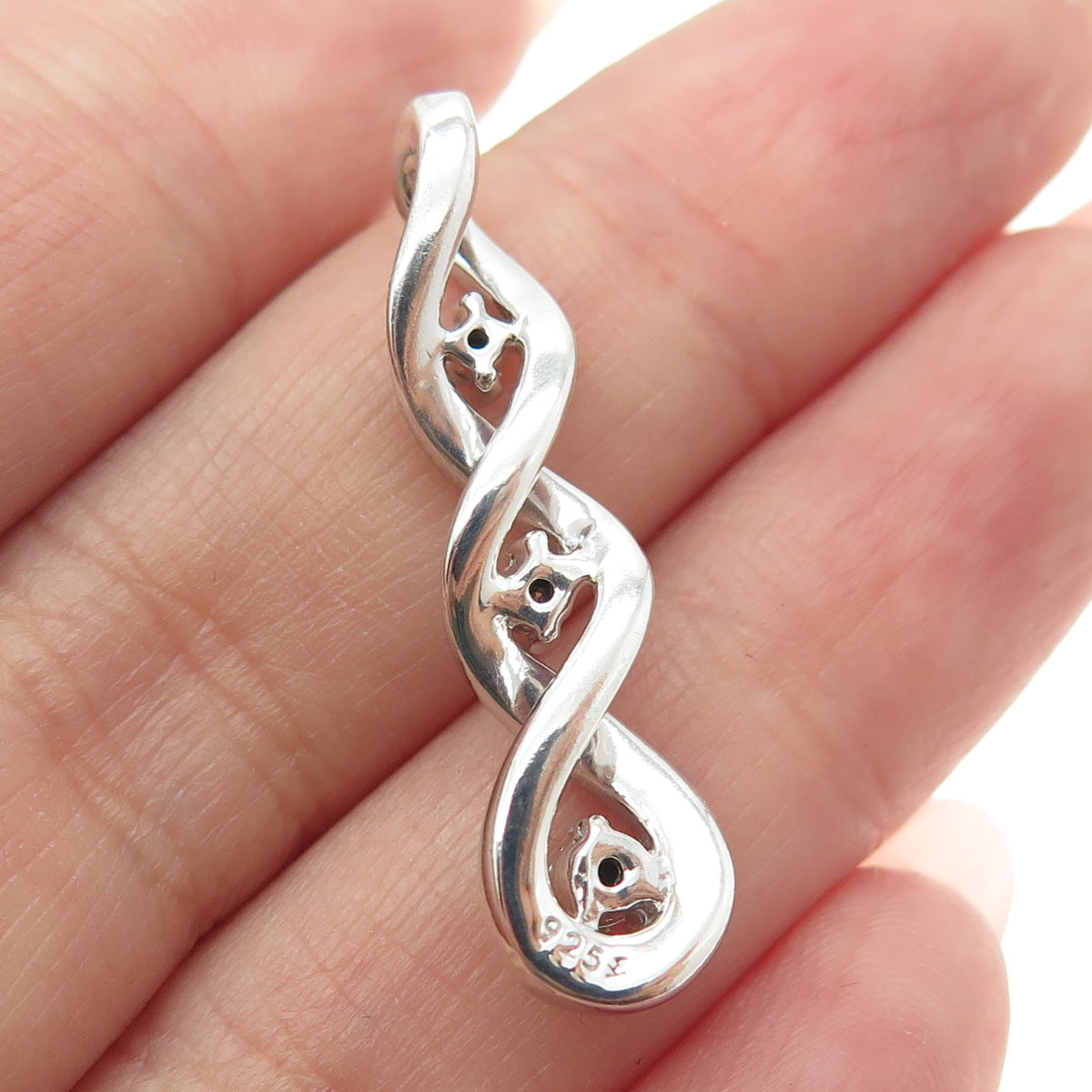 925 Sterling Silver Real Round-Cut Diamond Twisted Infinity Pendant