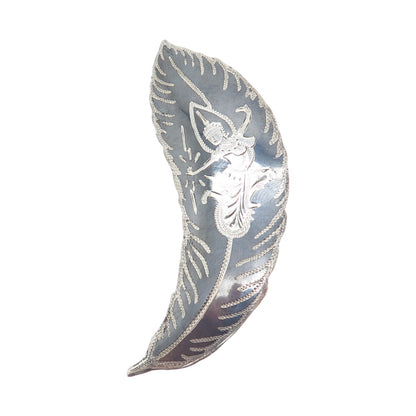 925 Sterling Silver Antique Siam Niello Hindu Goddess Feather Pin Brooch