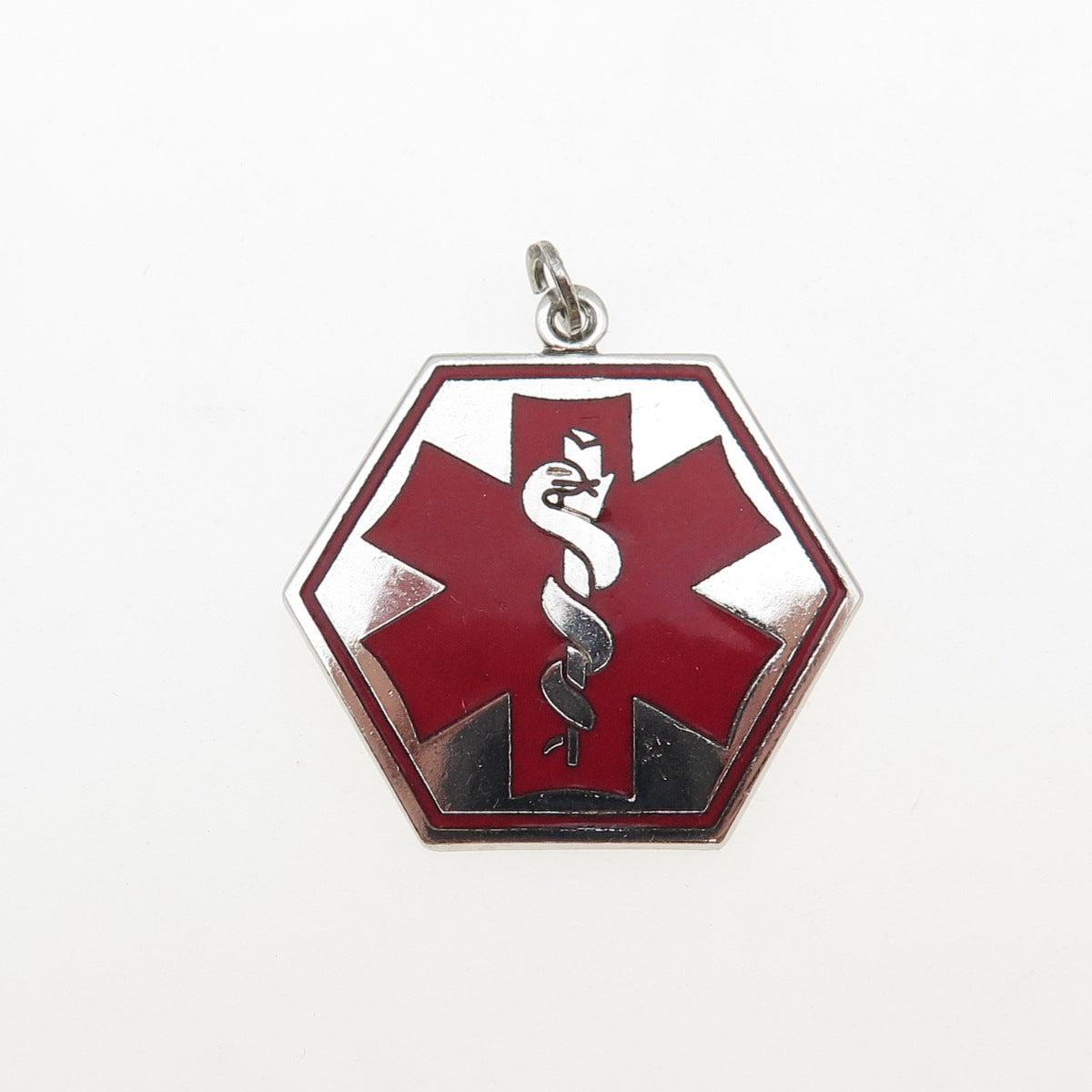 Griffith & Sons Sterling Silver Vintage Enamel Caduceus Medical Alert Pendant