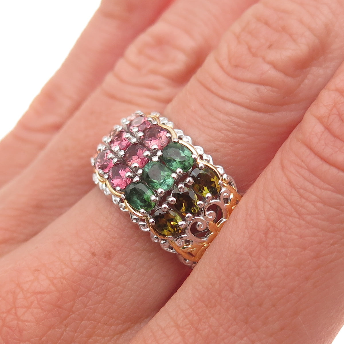 Michael Valitutti Gems En Vogue Sterling Multi-Color Tourmaline Ring Size 8.25