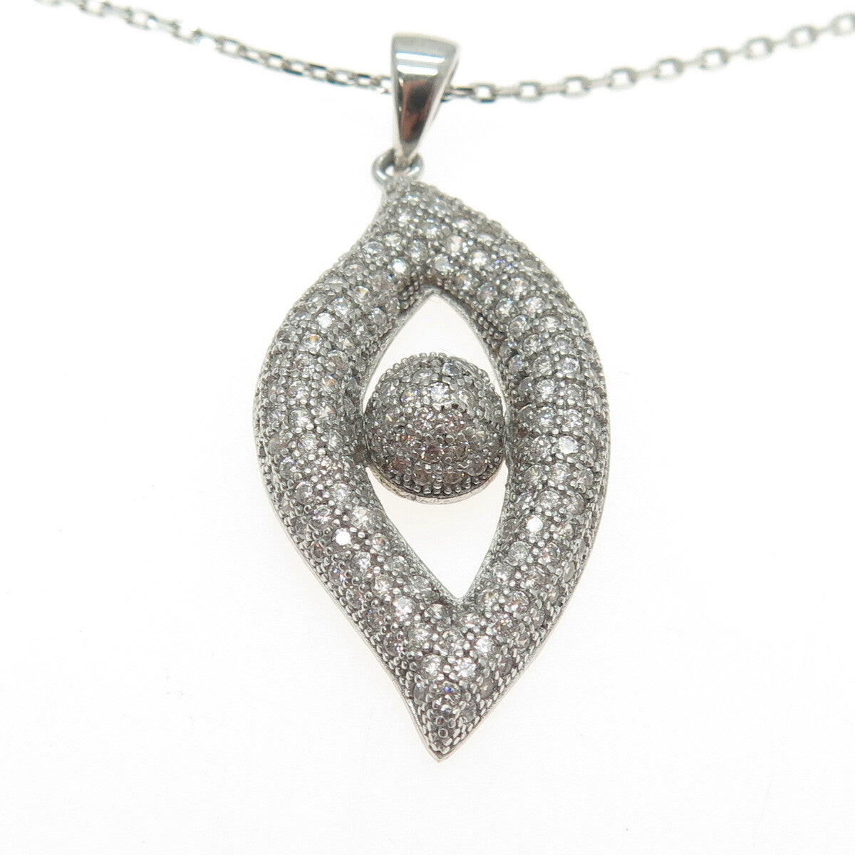 925 Sterling Silver Round-Cut C Z Modernist Eye Cable Chain Necklace 16"