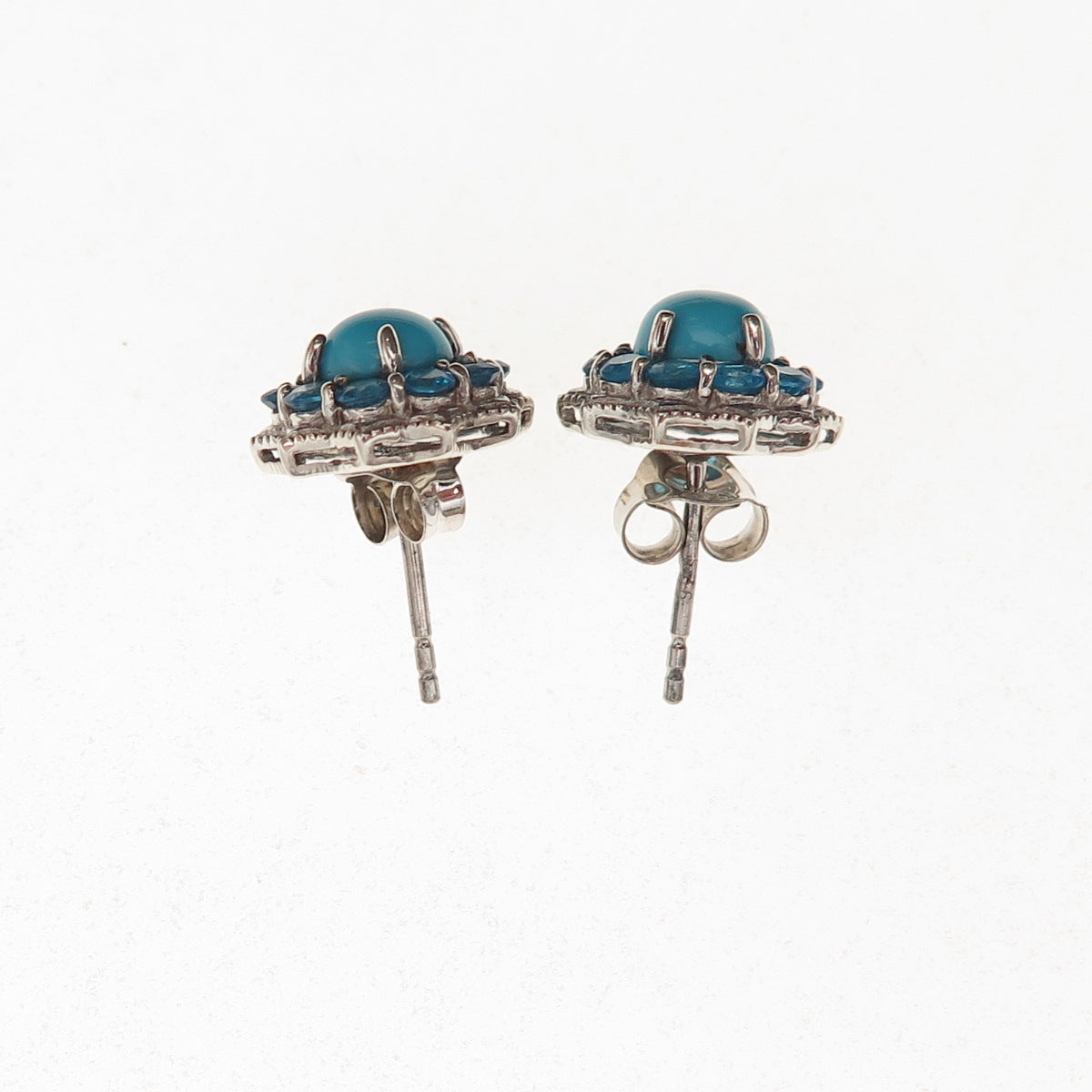 D'Joy 925 Sterling Silver Real Sleeping Beauty Turquoise & Apatite Stud Earrings