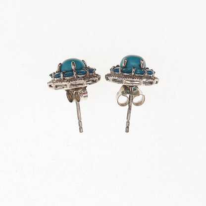 D'Joy 925 Sterling Silver Real Sleeping Beauty Turquoise & Apatite Stud Earrings