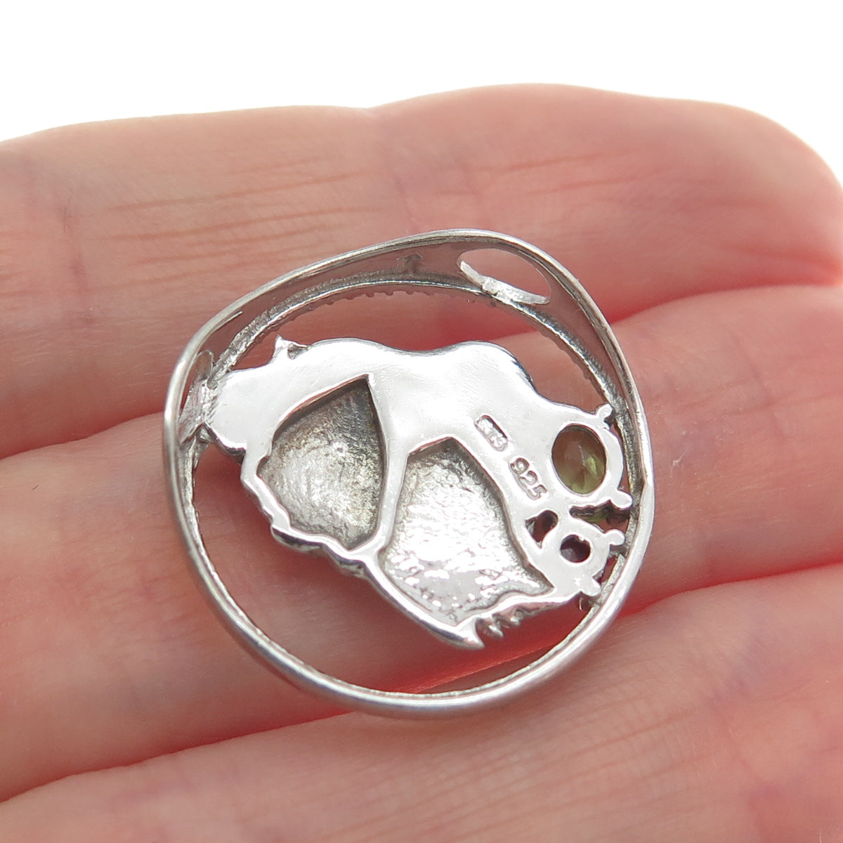 CHUCK CLEMENCY 925 Sterling Vintage Real Diamond Accent & Multi-Gem Lion Pendant