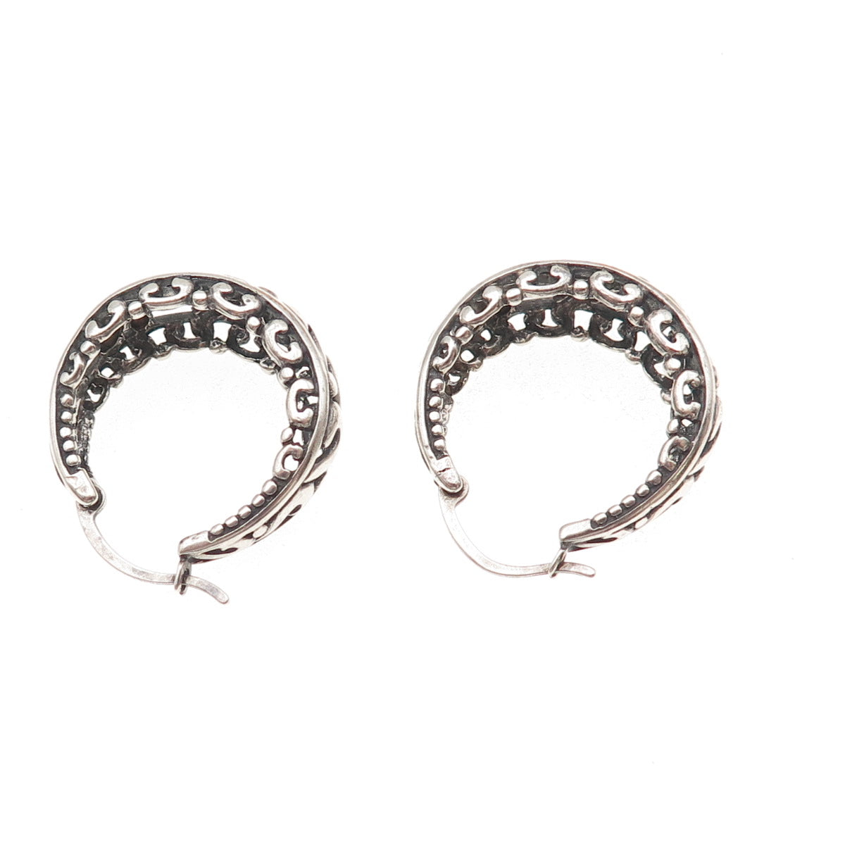 Annika Witt 925 Sterling Silver Vintage Floral Scroll Oxidized Hoop Earrings