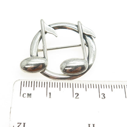 BEAU 925 Sterling Silver Vintage Two Eighth Notes Music Round Pin Brooch
