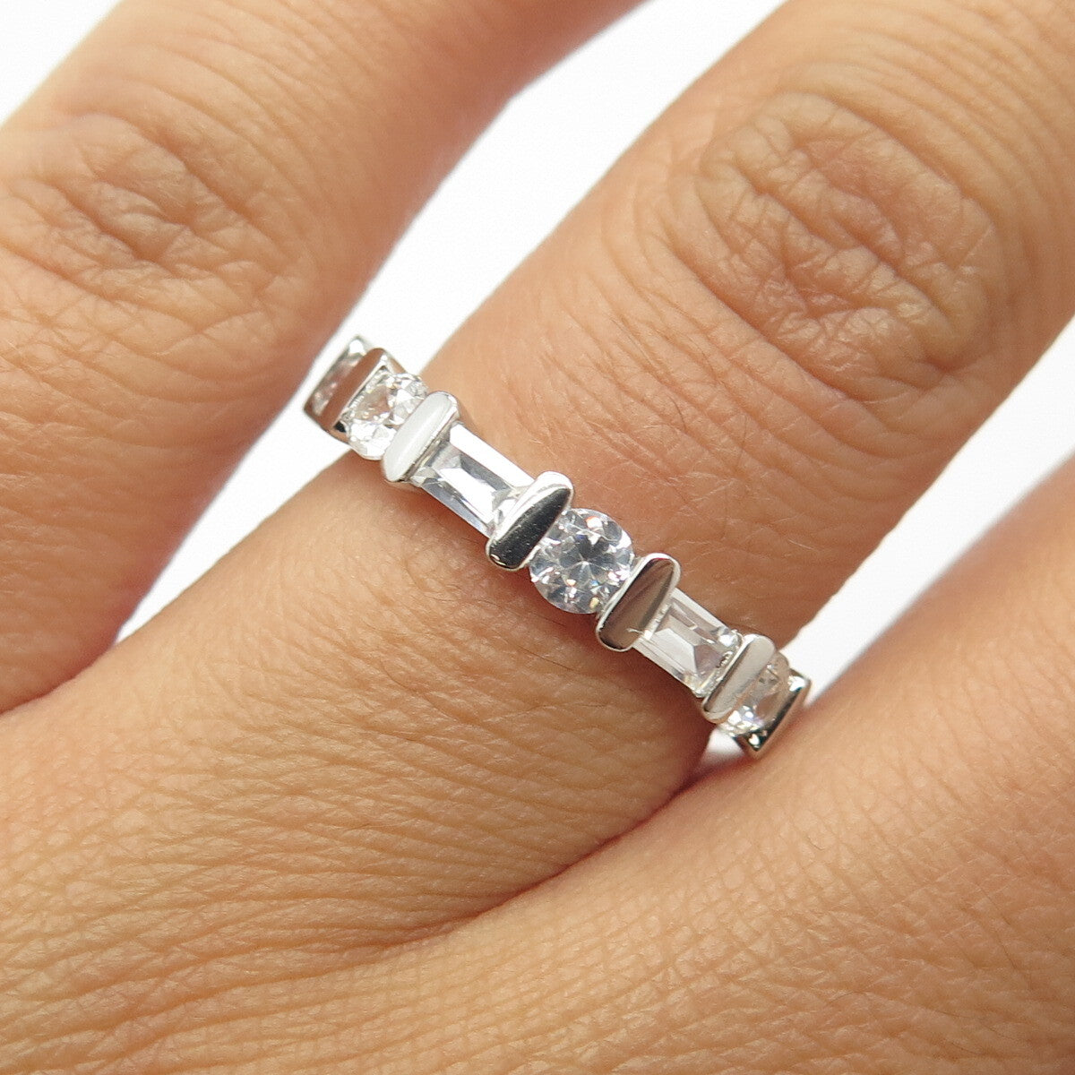 925 Sterling Silver NF Chapal-Zenray C Z All Around Eternity Band Ring Size 6.25
