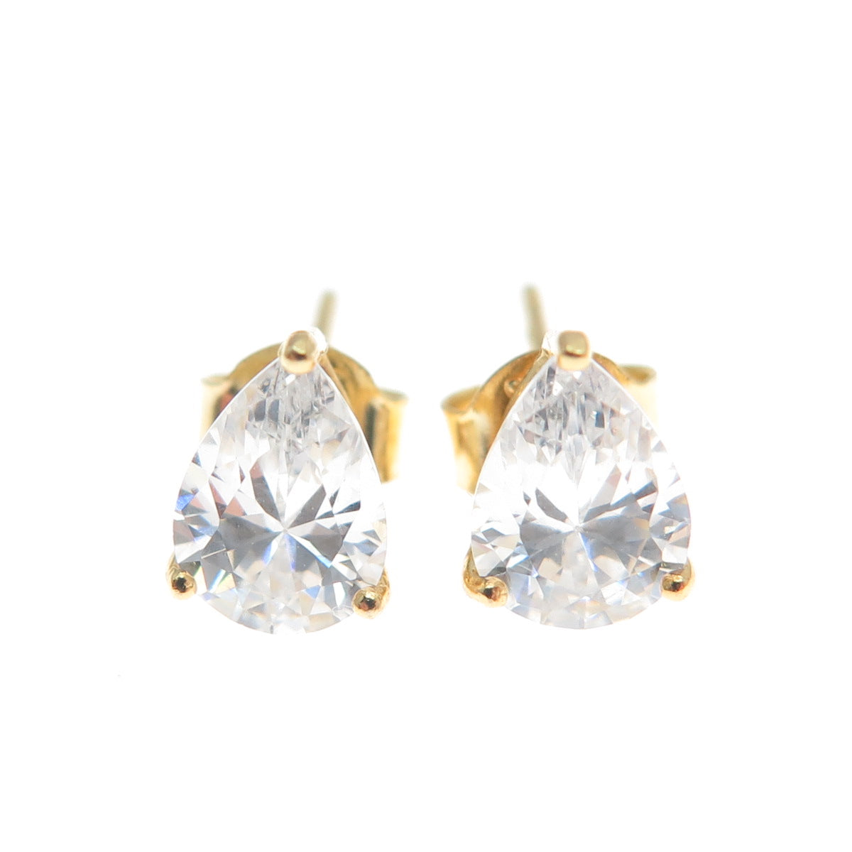 925 Sterling Silver Gold Plated Pear-Cut C Z Teardrop Stud Earrings
