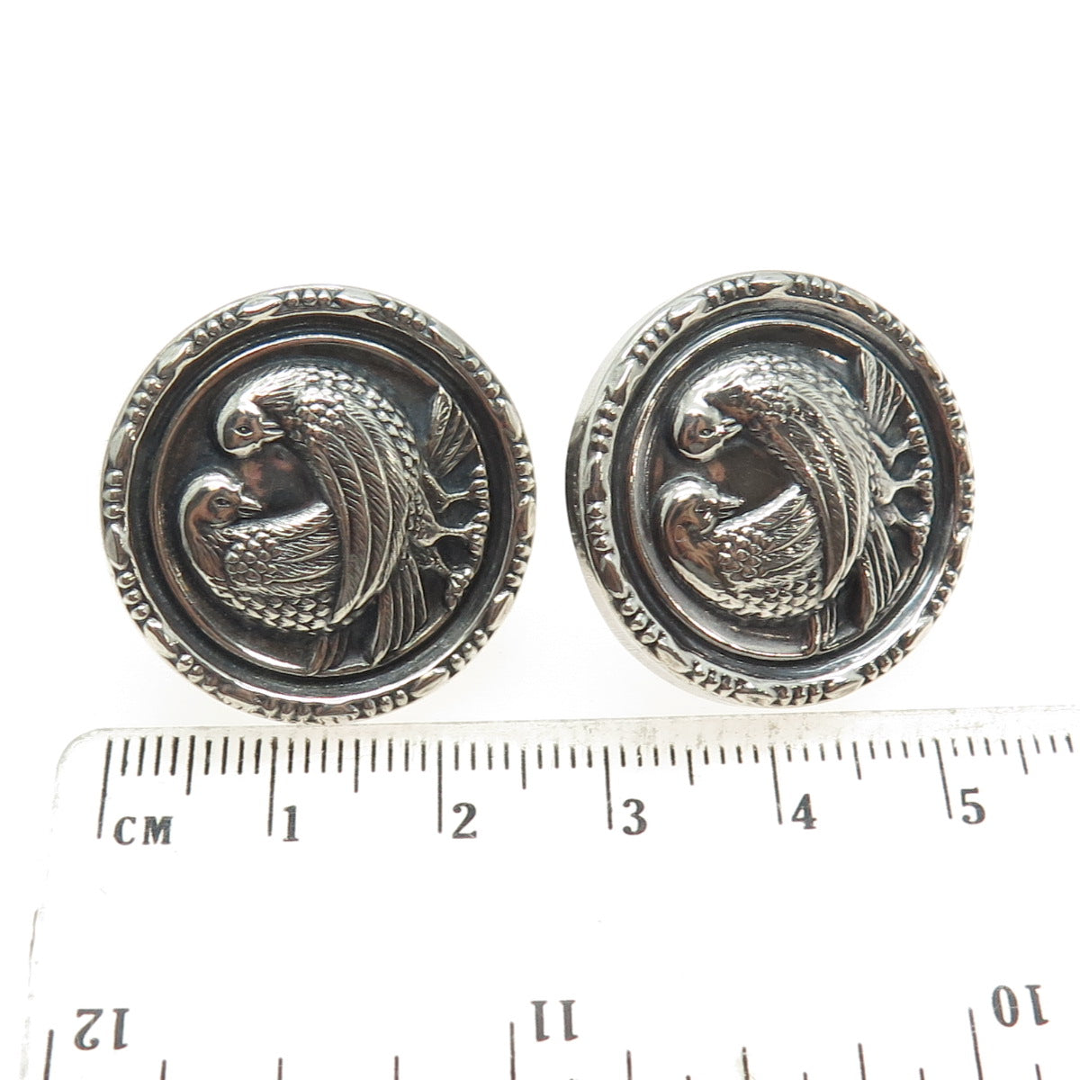 925 Sterling Antique Art Deco Love Doves Birds Reinforced Screw Back Earrings