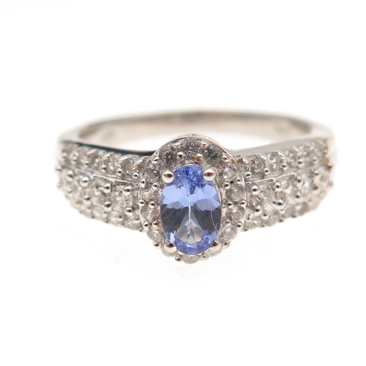 Chuck Clemency 925 Sterling Silver Real Tanzanite & White Topaz Ring Size 8