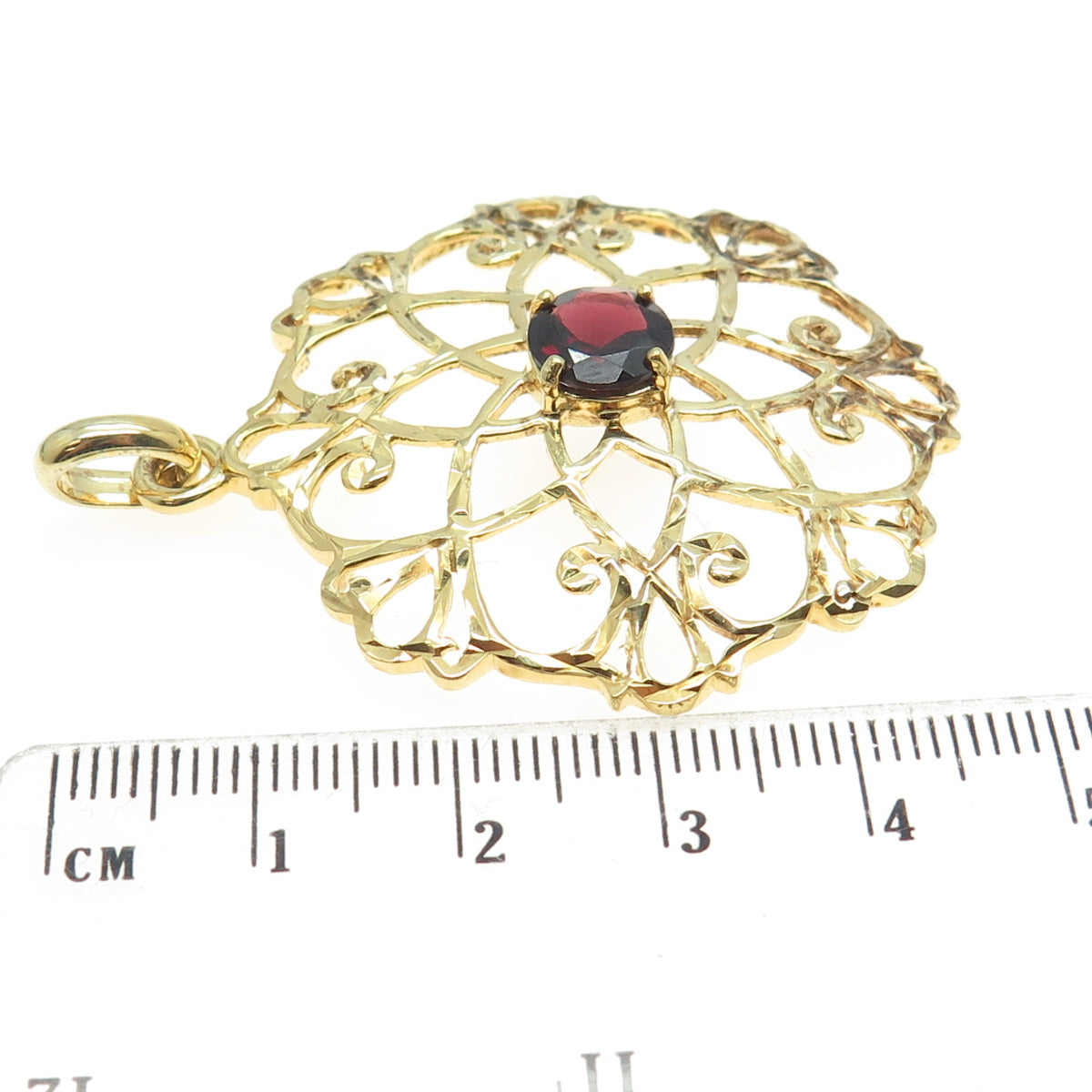 CHATEAU D'ARGENT 925 Sterling Silver Gold Plated Real Red Garnet Ornate Pendant