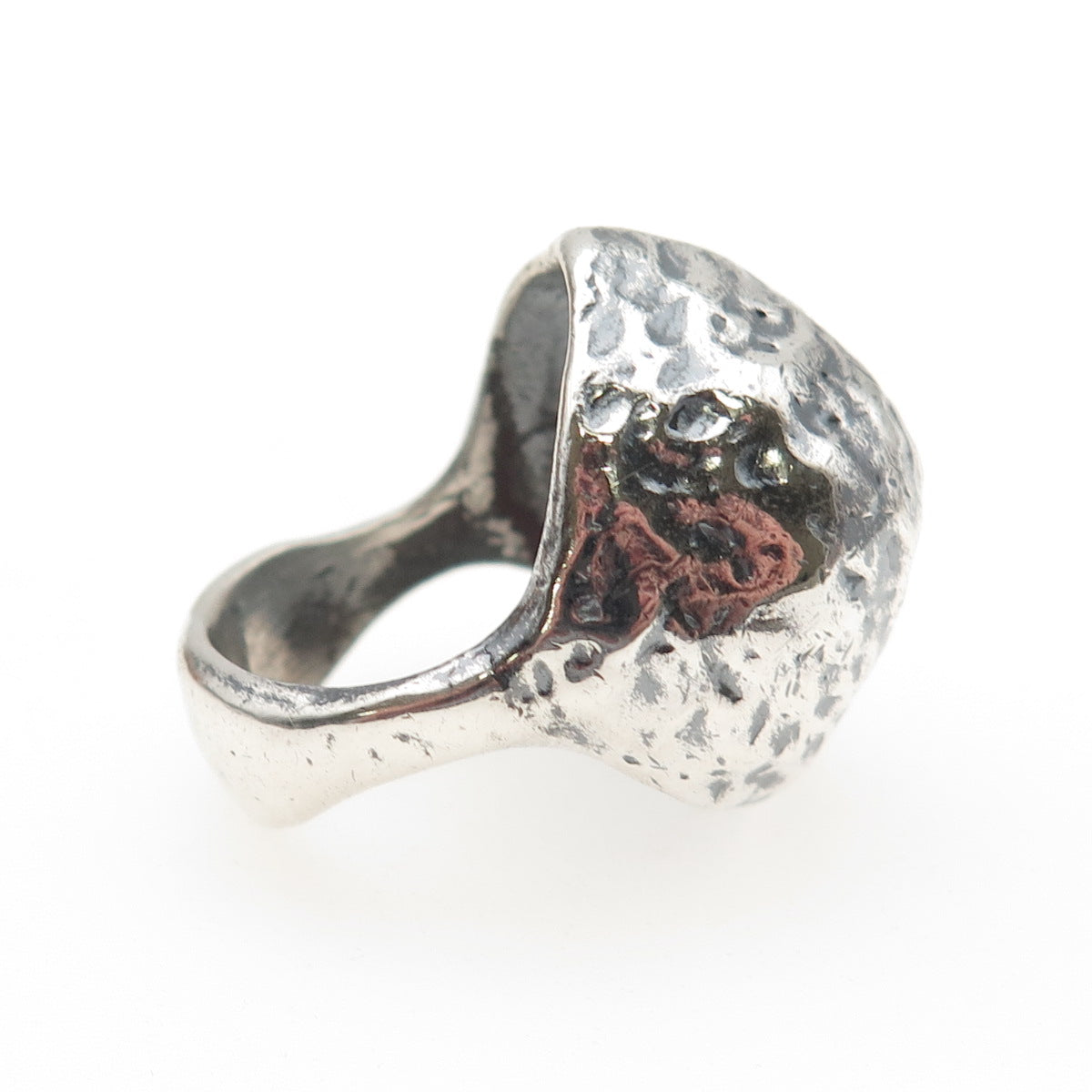 925 Sterling Silver Vintage Modernist Hammered Dome Oxidized Ring Size 7