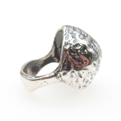 925 Sterling Silver Vintage Modernist Hammered Dome Oxidized Ring Size 7