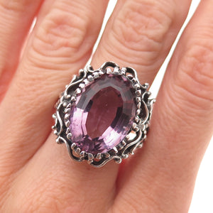 Chateau D’Argent 925 Sterling Silver Vintage Purple C Z Oxidized Ring Size 8