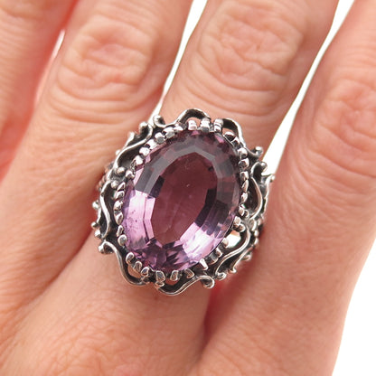 Chateau D’Argent 925 Sterling Silver Vintage Purple C Z Oxidized Ring Size 8