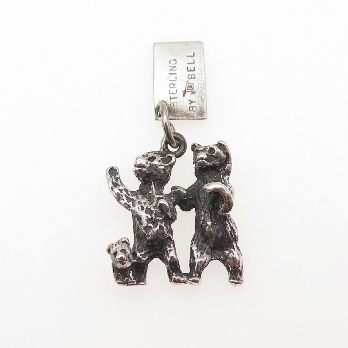 Bell Trading Post Sterling Silver Antique Art Deco Bear Family 3D Mini Pendant