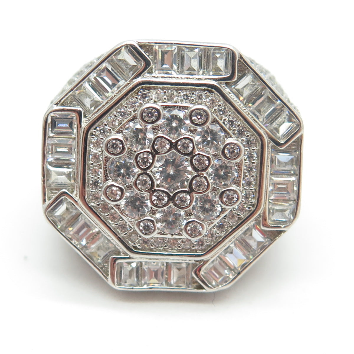 925 Sterling Silver Pave Multi-C Z Domed Ring Size 9.25