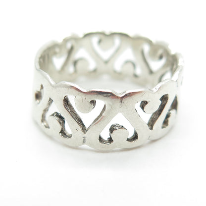 925 Sterling Silver Vintage Heart Link Band Ring Size 7.25
