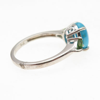 Chuck Clemency 925 Sterling Silver Real Turquoise & Peridot Ring Size 8.25