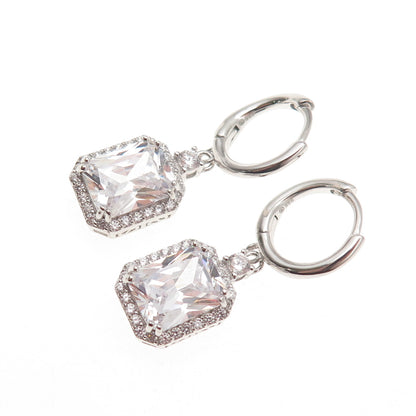925 Sterling Silver Radiant & Round-Cut C Z Dangle Charm Hoop Earrings