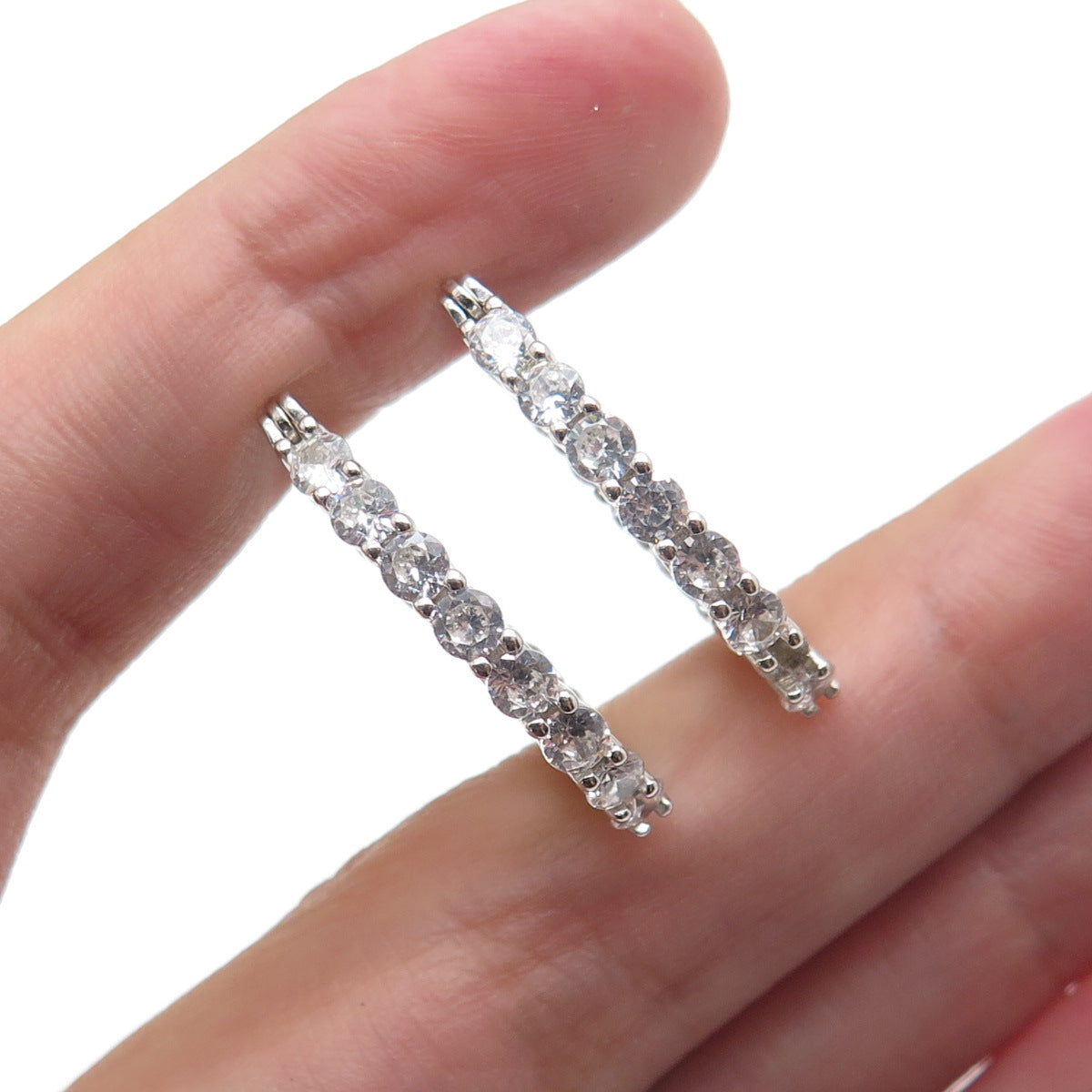 925 Sterling Silver Round-Cut C Z In & Out Hoop Earrings