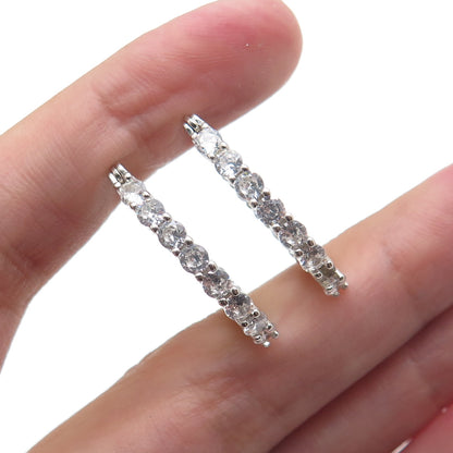 925 Sterling Silver Round-Cut C Z In & Out Hoop Earrings