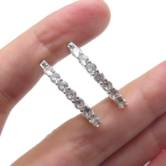 925 Sterling Silver Round-Cut C Z In & Out Hoop Earrings