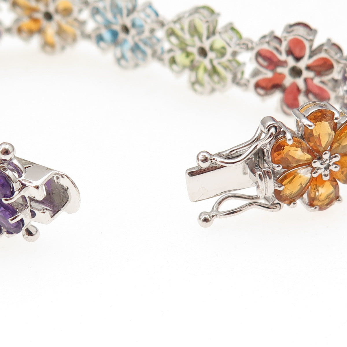 925 Sterling Real Diamond Blue Topaz Amethyst Citrine Garnet Peridot Bracelet 7"