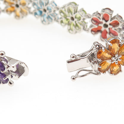 925 Sterling Real Diamond Blue Topaz Amethyst Citrine Garnet Peridot Bracelet 7"