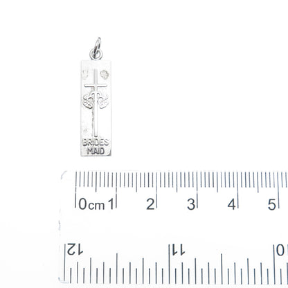 ANTAYA 925 Sterling Silver Vintage Bridesmaid Cross & Bells Bar Charm Pendant