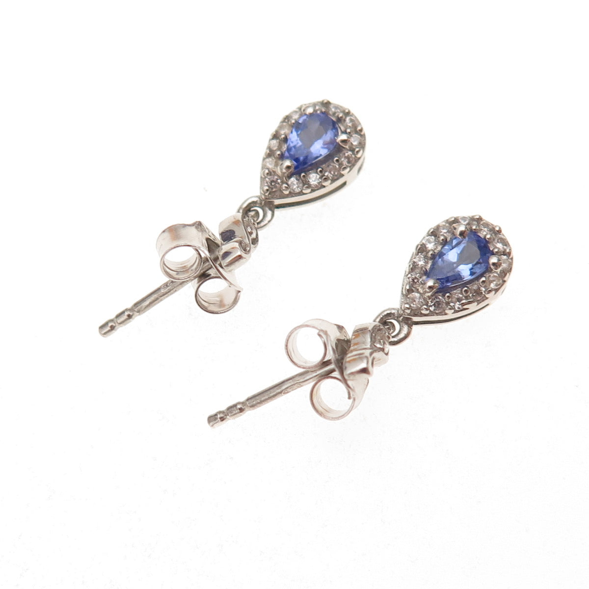 D'Joy 925 Sterling Silver Real Tanzanite & White Topaz Teardrop Dangle Earrings