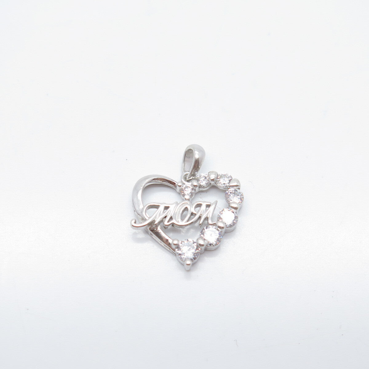925 Sterling Silver C Z "MOM" Open Heart Charm Pendant