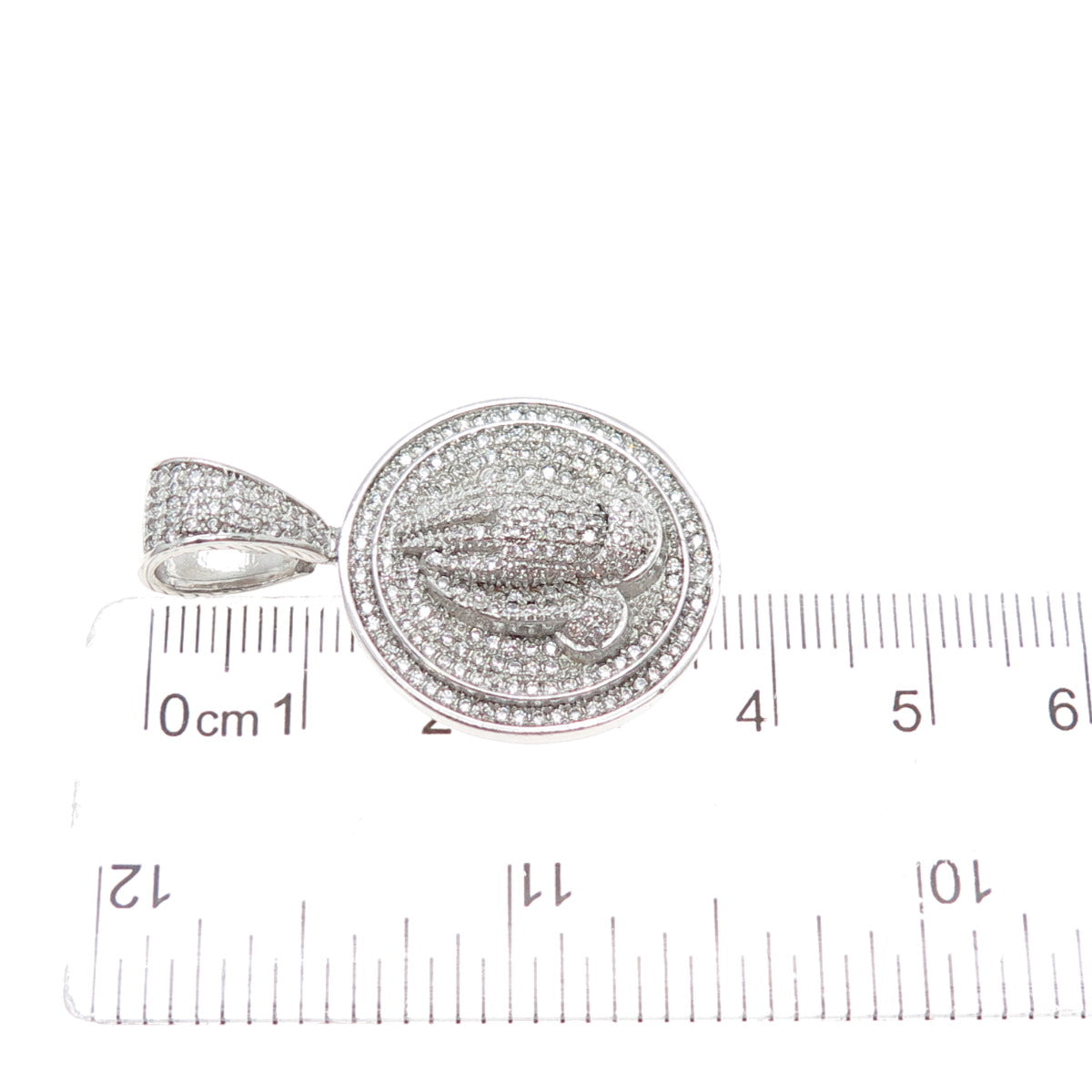 925 Sterling Silver Round-Cut C Z Prayer Hands Sparkle Charm Pendant