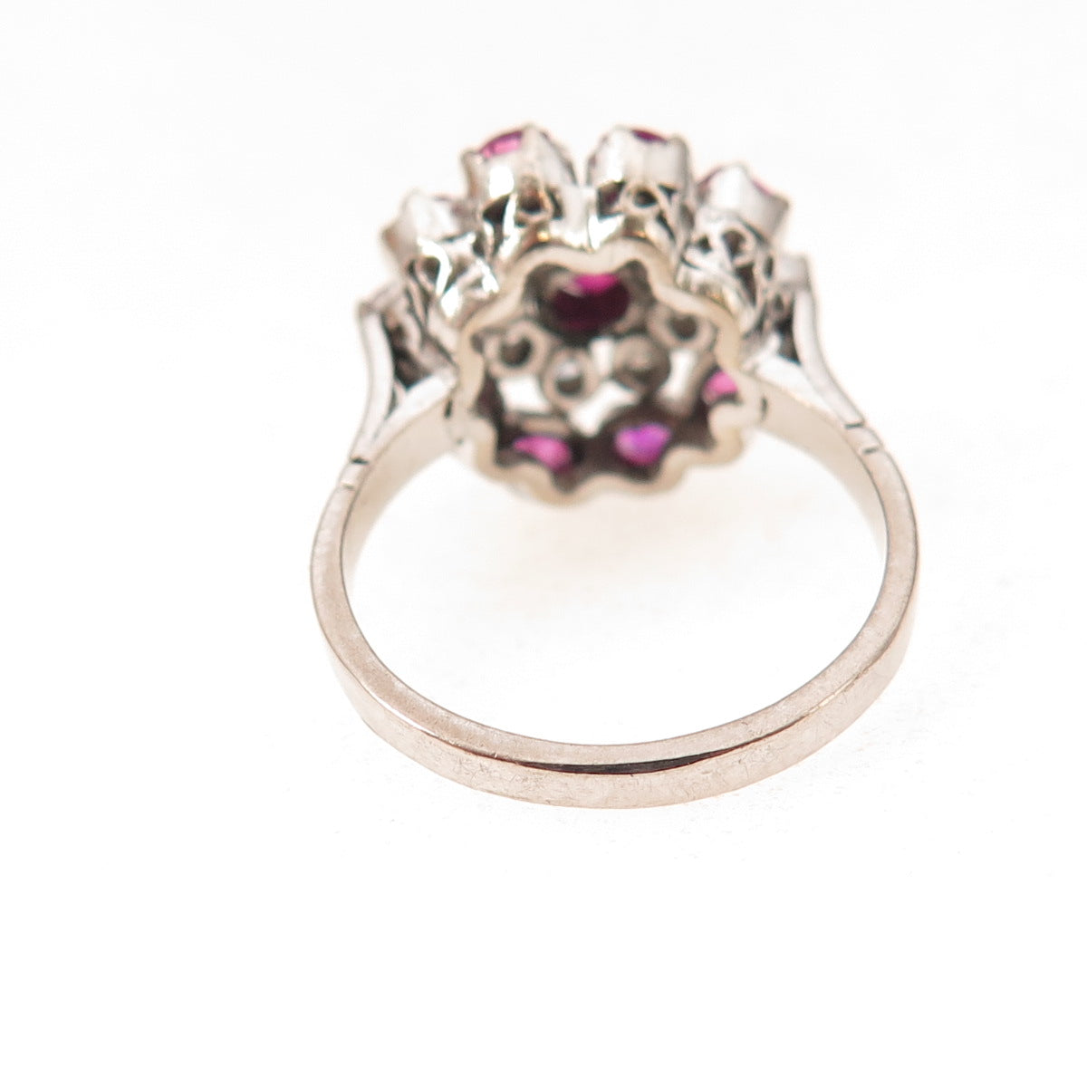 925 Sterling Silver Antique Art Deco Real Diamond & Ruby Floral Ring Size 6
