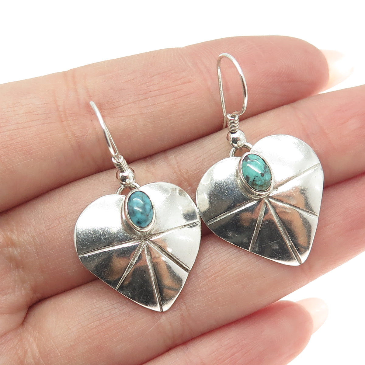 Old Pawn 925 Sterling Silver Vintage Southwestern Turquoise Dangle Earrings