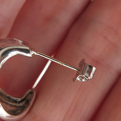 925 Sterling Silver 14K Gold Posts Vintage Modernist Oxidized Earrings